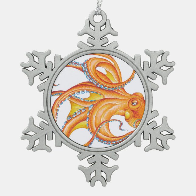 Ornement Flocon De Neige Danse orangée rouge octopus Ink (Devant)