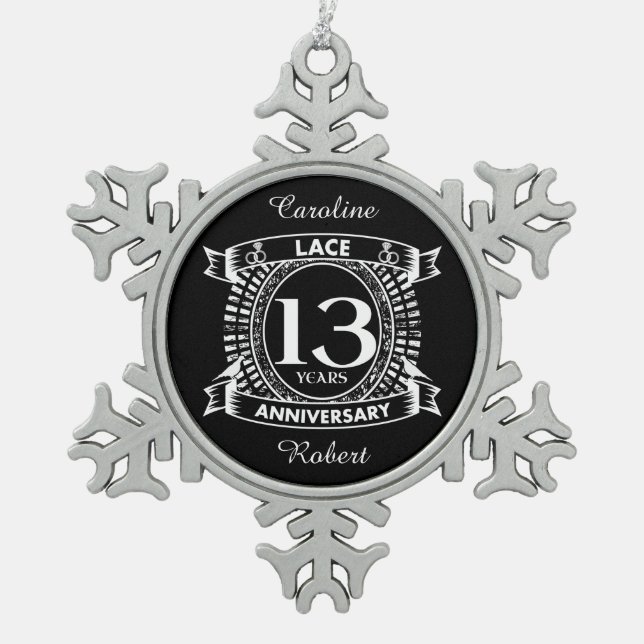 Ornement Flocon De Neige Dentelle du 13e anniversaire du mariage (Devant)