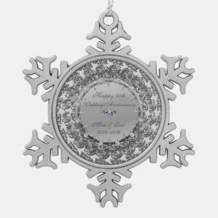 Ornement Flocon De Neige Diamant floral d'argent 50e anniversaire Mariage