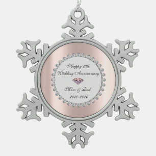 Ornement Flocon De Neige Diamants argentés Rose Gold 10e anniversaire de ma