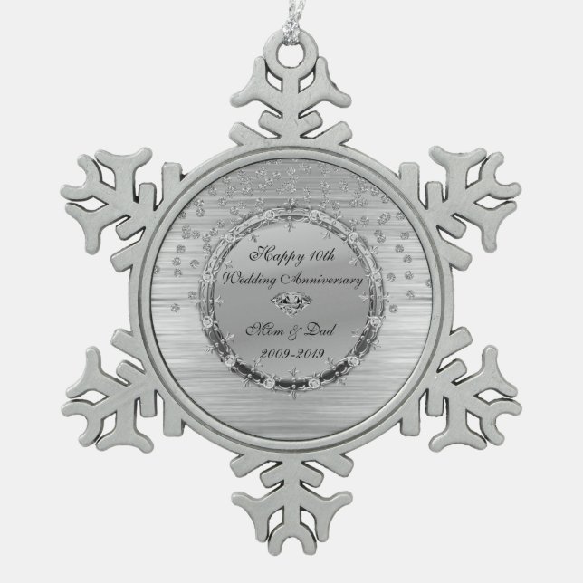 Ornement Flocon De Neige Diamants Chic Argent 10e anniversaire Mariage (Devant)
