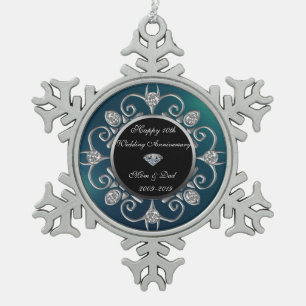 Ornement Flocon De Neige Diamants d'argent Vert 10e anniversaire Mariage