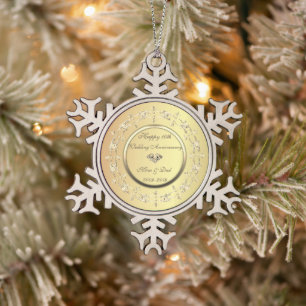 Ornement Flocon De Neige Diamants d'or élégant 10e anniversaire de Mariage