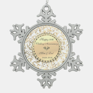 Ornement Flocon De Neige Diamants d'or Floral 50e anniversaire Mariage