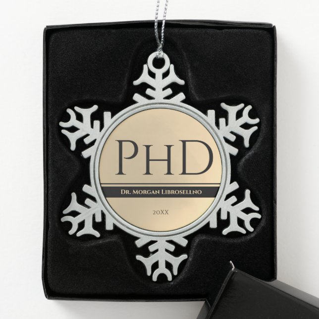 Ornement Flocon De Neige Diplôme Gold Nom Année PhD (Boîte)