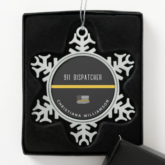 Ornement Flocon De Neige Dispatcher de ligne d'or mince personnalisée 911 (Boîte)