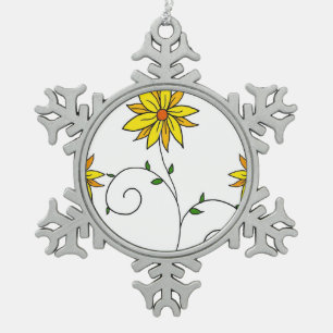 Ornement Flocon De Neige Doodart Whimsical Jaune Fleur