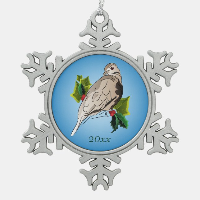 Ornement Flocon De Neige Dove paisible avec saint et Ivy (Devant)