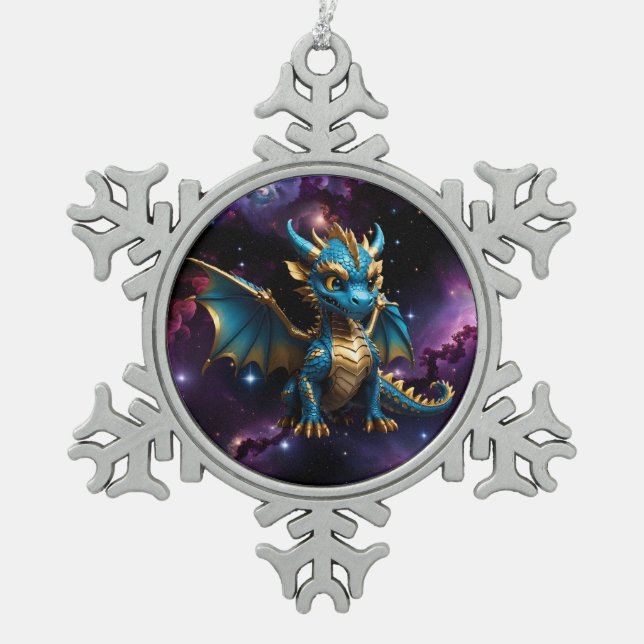 Ornement Flocon De Neige Dragon bleu de style Cute Chibi (Devant)