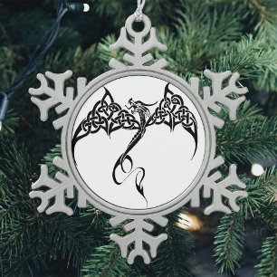 Ornement Flocon De Neige Dragon Tribal Celtique Entrelacs Noir Blanc Fantas