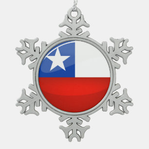 Ornement Flocon De Neige Drapeau chilien rond brillant