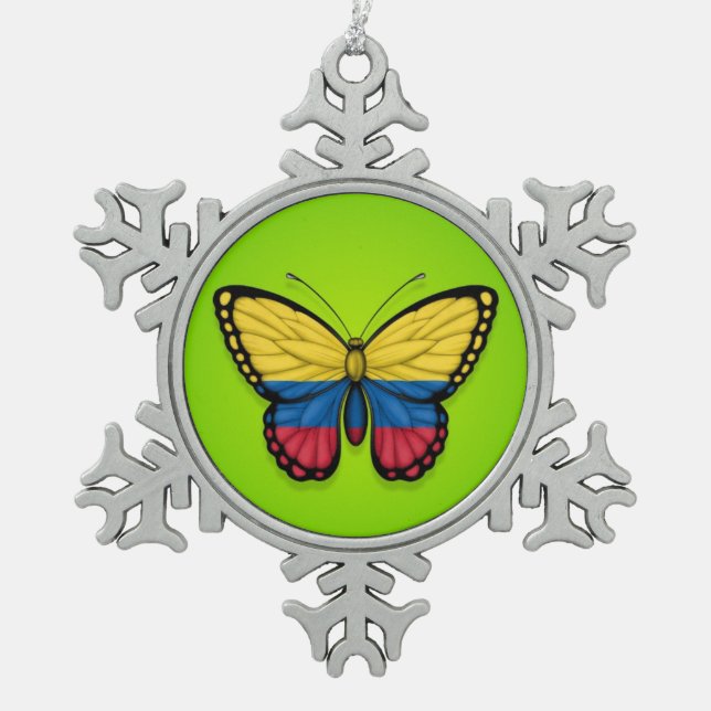 Ornement Flocon De Neige Drapeau colombien de papillon sur le vert (Devant)