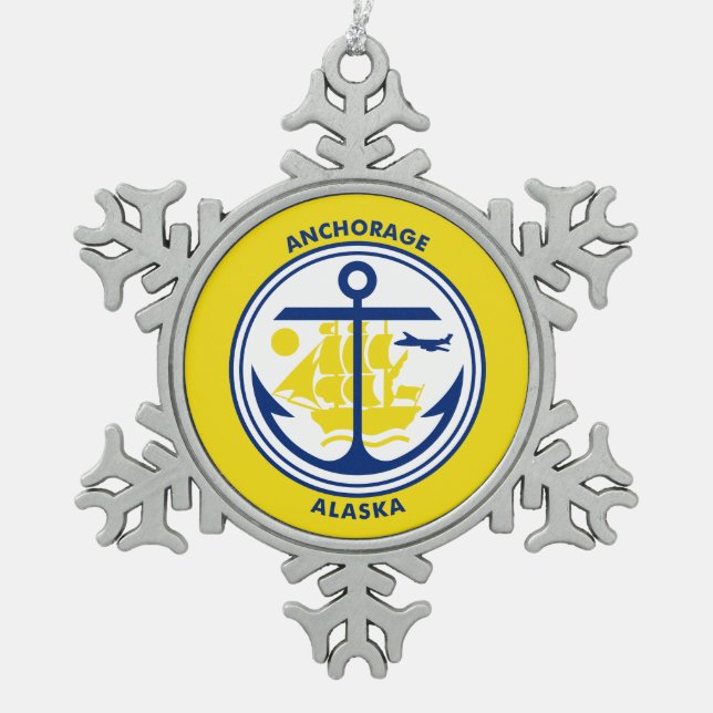 Ornement Flocon De Neige Drapeau d'Anchorage, Alaska Snowflake Pewter Chris (Devant)