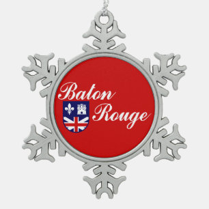 Ornement Flocon De Neige Drapeau de Baton Rouge, Louisiane Snowflake Pewter