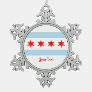 Ornement Flocon De Neige Drapeau de Chicago, Illinois Snowflake Pewter Chri