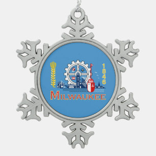 Ornement Flocon De Neige Drapeau de Milwaukee, le Wisconsin