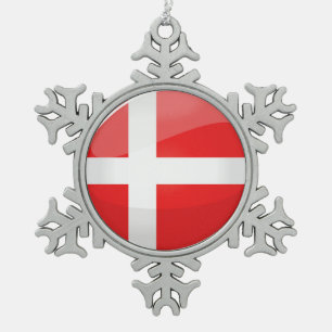 Ornement Flocon De Neige Drapeau du Danemark rond brillant