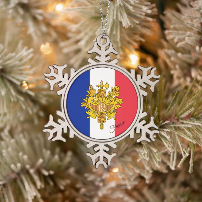 Ornement Flocon De Neige Drapeau, emblème, France patriotique (Arbre)