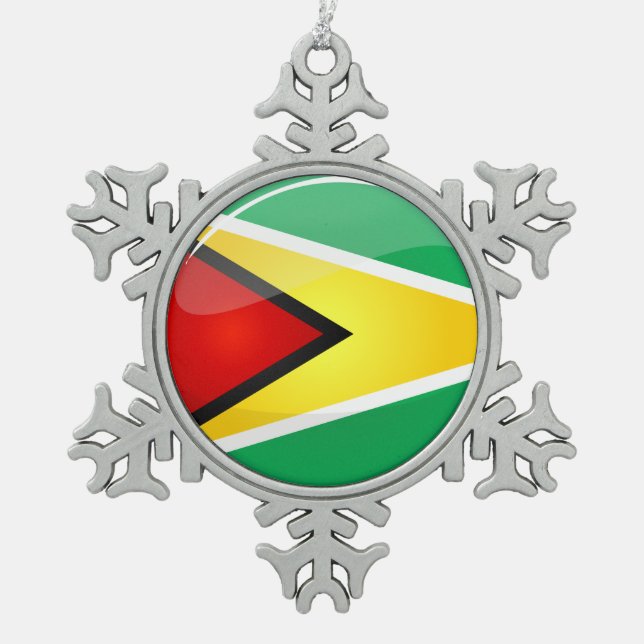 Ornement Flocon De Neige Drapeau guyanais rond brillant (Devant)