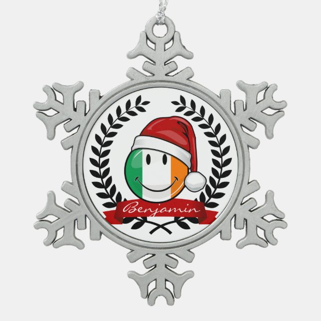 Ornement Flocon De Neige Drapeau irlandais souriant de style Noël (Devant)
