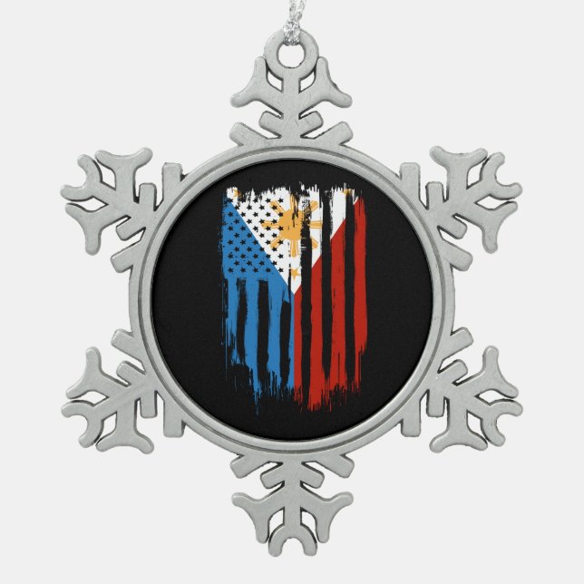Ornement Flocon De Neige Drapeau mi-américain mi-philippin Philippines (Devant)