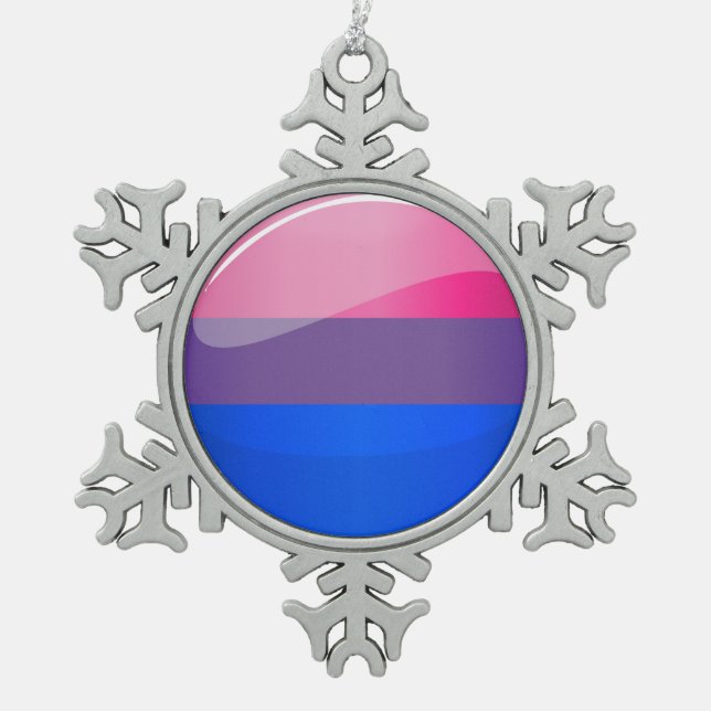 Ornement Flocon De Neige Drapeau rond brillant de bisexualité (Devant)