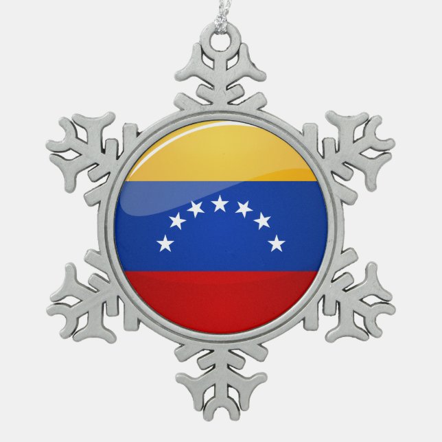 Ornement Flocon De Neige Drapeau rond brillant du Venezuela (Devant)