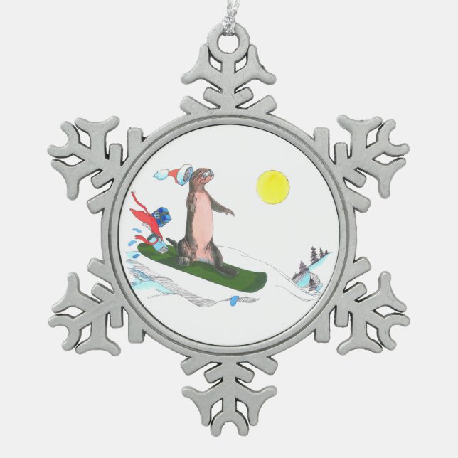 Ornement Flocon De Neige Drôle Noël Snowboard Otter Conception de vacances (Devant)