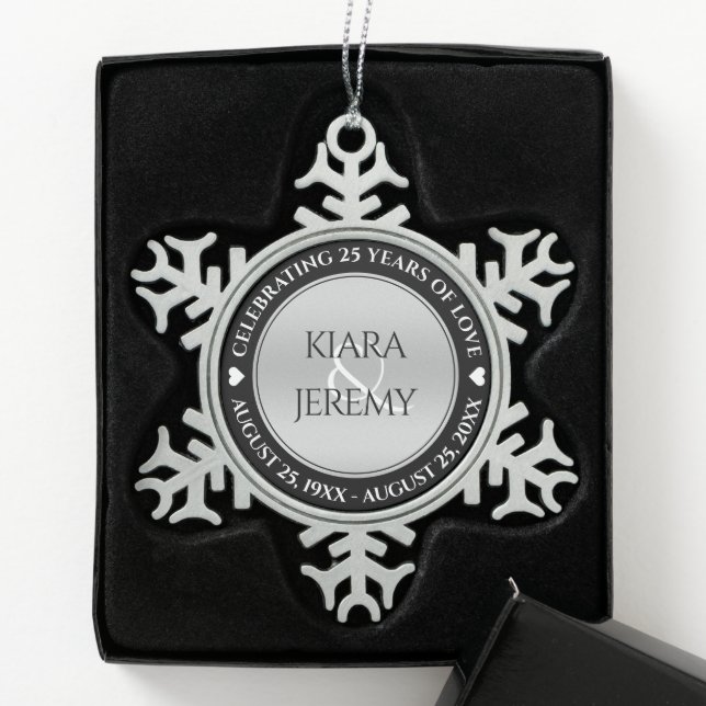 Ornement Flocon De Neige Élégant 25e anniversaire de Mariage d'argent (Boîte)