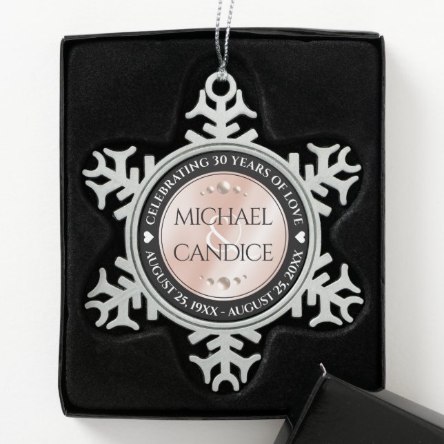 Ornement Flocon De Neige Élégant 30e anniversaire du 46e Mariage Pearl (Boîte)