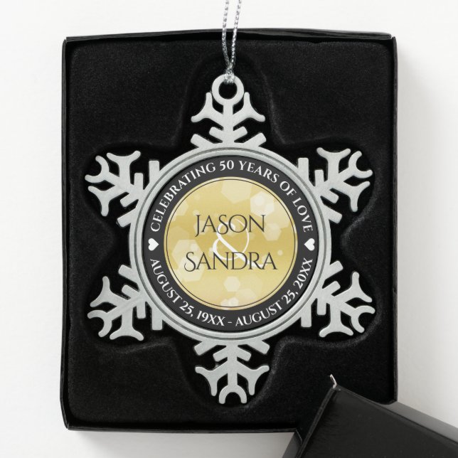 Ornement Flocon De Neige Élégant 50e anniversaire de Mariage d'or (Boîte)