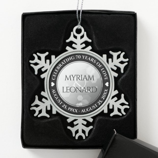 Ornement Flocon De Neige Élégant 70e anniversaire de Mariage Platinum (Boîte)
