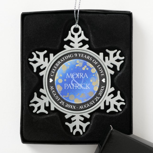 Ornement Flocon De Neige Élégant 9e anniversaire Mariage Lapis Lazuli (Boîte)