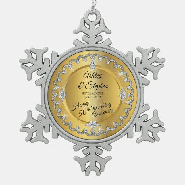 Ornement Flocon De Neige Elegant Gold Diamonds 50th Wedding Anniversary (Devant)