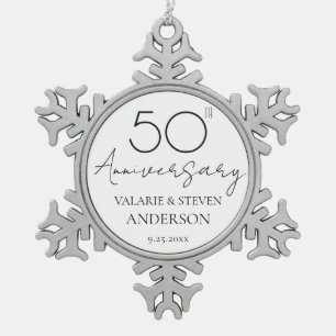 Ornement Flocon De Neige Élégant minimal 50e anniversaire Mariage