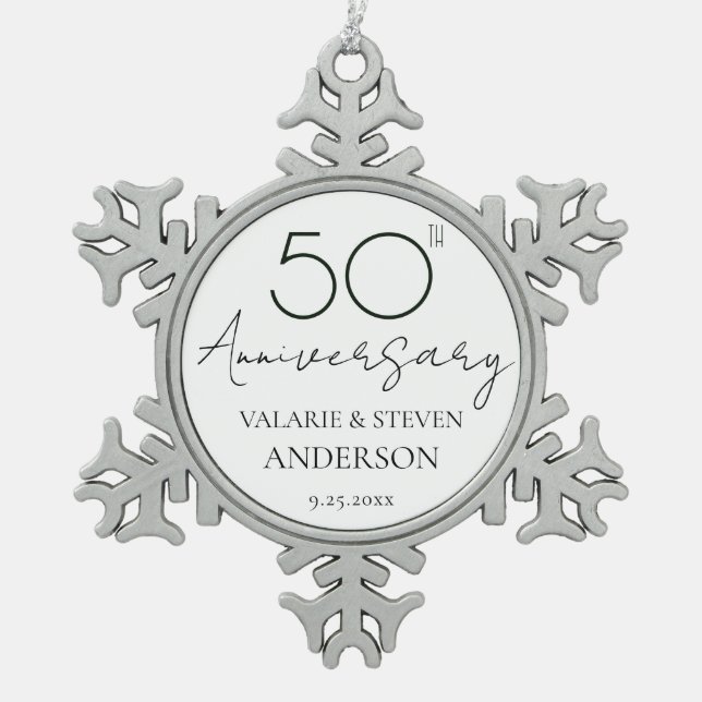 Ornement Flocon De Neige Élégant minimal 50e anniversaire Mariage (Devant)