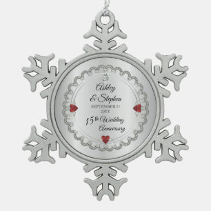 Ornement Flocon De Neige Elégant Ruby 15e anniversaire du Mariage des dia