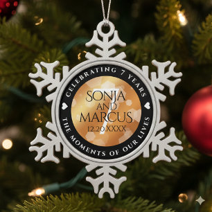 Ornement Flocon De Neige Élégante 7ème anniversaire du Mariage de cuivre
