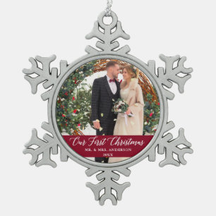 Ornement Flocon De Neige Élégante calligraphie Notre premier Noël Bourgogne