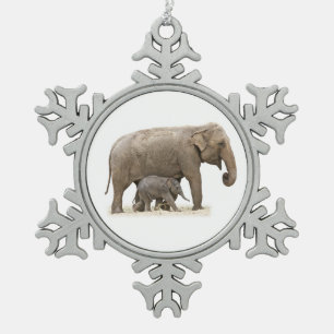 Ornement Flocon De Neige Eléphant mère et bébé