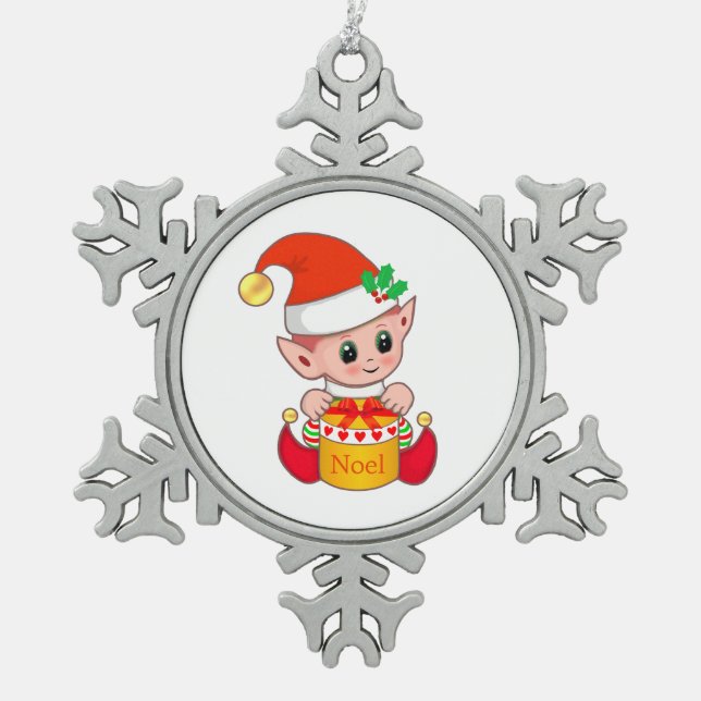 Ornement Flocon De Neige Elfe de Noël mignon moderne (Devant)
