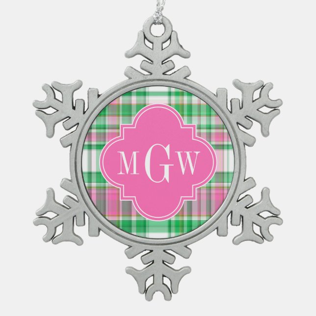 Ornement Flocon De Neige Emerald Green Hot Pink Wht Preppy Madras (Devant)