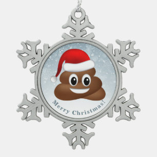 Ornement Flocon De Neige emoji de noël poo avec chapeau santa