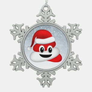 Ornement Flocon De Neige emoji de noël poo avec chapeau santa