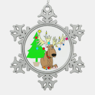 Ornement flocon de neige en étain/renne