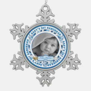 Ornement Flocon De Neige Ęr nom Dreidels de photo de Hanoukka du bébé