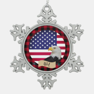 Ornement Flocon De Neige États-Unis patriotique, plaid de buffle, Aigle, dr
