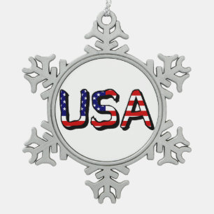Ornement Flocon De Neige États-Unis superposés sur le drapeau américain 