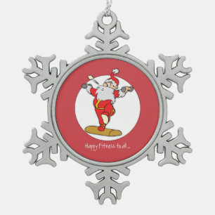 Ornement Flocon De Neige Exercice de Fitness Joyeux Noël avec le Père Noël