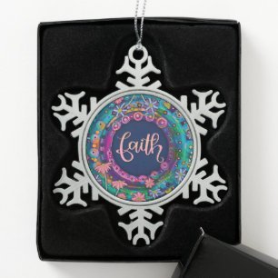 Ornement Flocon De Neige Faith Pink Bleu Floral Plutôt Inspiritisme